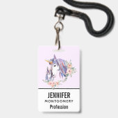 Zauberhafte Einhorn-Mama & Baby Watercolor Ausweis (Vorderseite mit Lanyard)