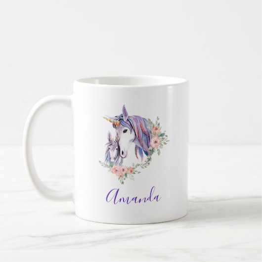Zauberhafte Einhorn-Mama & Baby Watercolor Kaffeetasse (Links)
