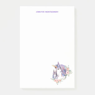 Zauberhafte Einhorn-Mama & Baby Watercolor Post-it Klebezettel