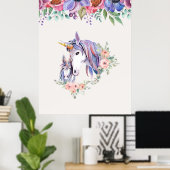 Zauberhafte Einhorn-Mama & Baby Watercolor Poster (Heimbüro)
