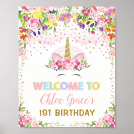 Zauberhafte Einhorn Rosa Gold Flora Geburtstag Wil Poster