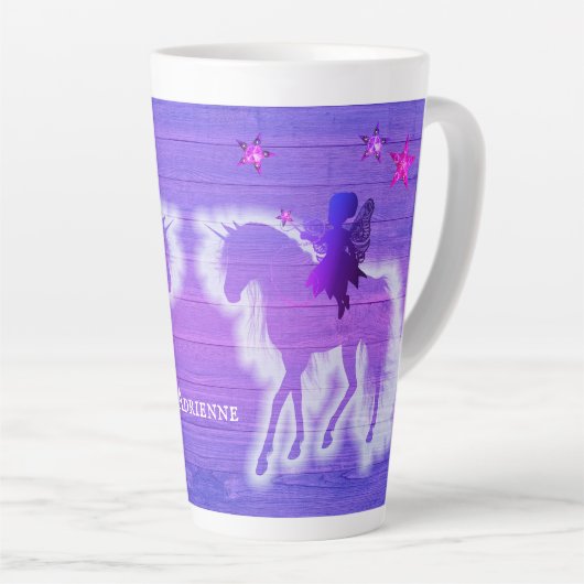 Zauberhafte Einhorn-Silhouette Blauer Rosa Persona Milchtasse (Rechte Ecke)