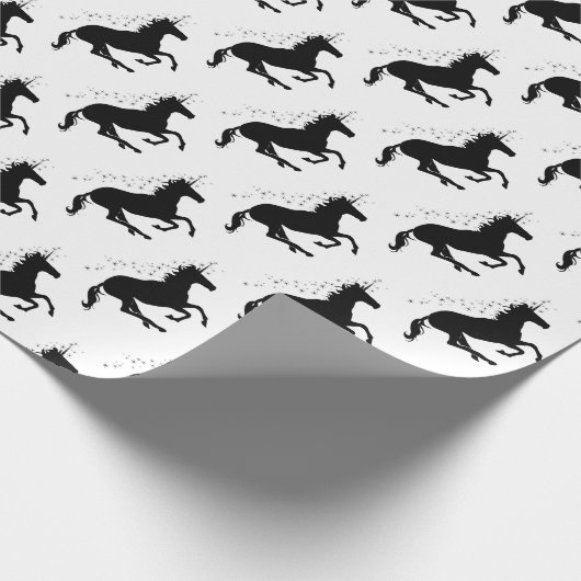 Zauberhafte Einhorn-Silhouette Elegantes Schwarzes Geschenkpapier (Ecke)