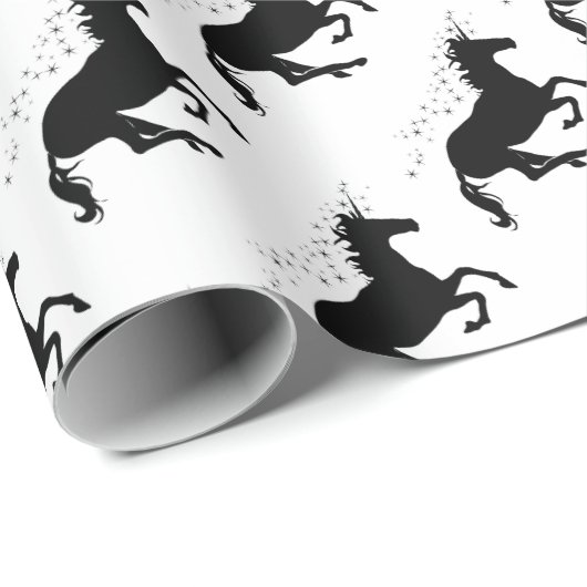 Zauberhafte Einhorn-Silhouette Elegantes Schwarzes Geschenkpapier (Rolleneckpunkt)