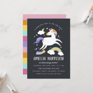 Zauberhafte Einhorn-, Sterne- und Regenbogen-Gebur Einladung