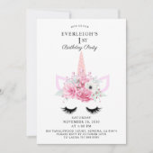 Zauberhafte Einhorn- und Blumenzauber 1. Geburtsta Einladung (Vorderseite)