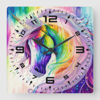 Zauberhafte Einhorn-Wanduhr Quadratische Wanduhr