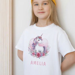 Zauberhafte Einhorn Wasserfarbe Blumenrosa T-Shirt