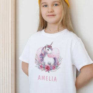 Zauberhafte Einhorn Wasserfarbe Blumenrosa T-Shirt