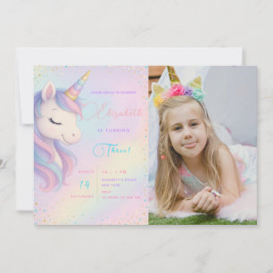Zauberhafte Einhornbash zum Geburtstag mit Foto ei Einladung