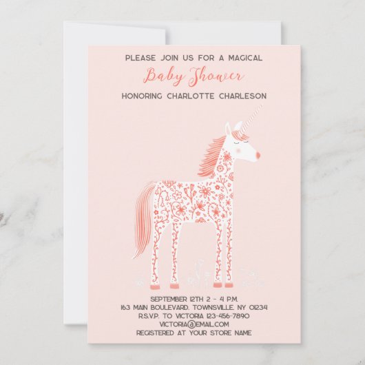 Zauberhafte Einhorndusche Rosa Baby Einladung (Vorderseite)