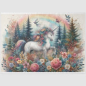 Zauberhafte Einhornwälder Wasserfarben Blumenwald Seidenpapier (Vorderseite)