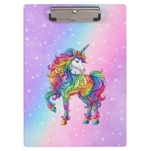 Zauberhafte farbenfrohe Einhorn Klemmbrett (Vorderseite)