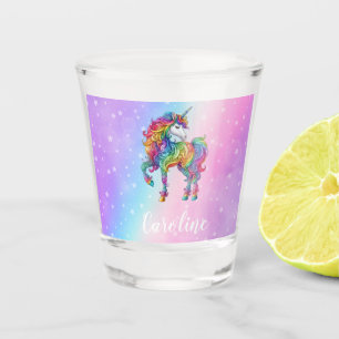 Zauberhafte farbenfrohe Einhorn Schnapsglas