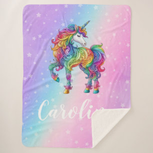Zauberhafte farbenfrohe Einhorn Sherpadecke