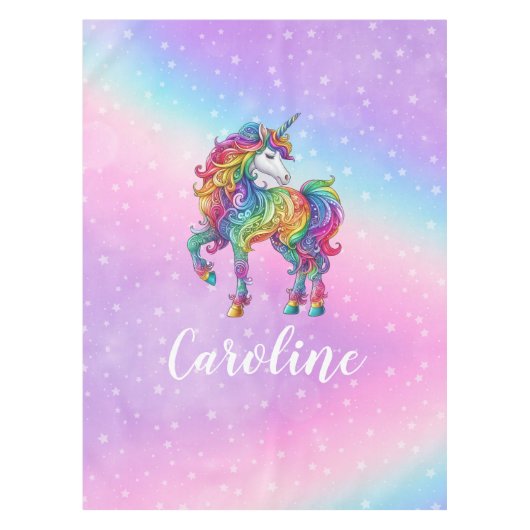 Zauberhafte farbenfrohe Einhorn Tischdecke (Vorderseite)