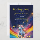 Zauberhafte Farbenfrohe Regenbogen Einhorn 6. Gebu Einladung (Vorderseite)