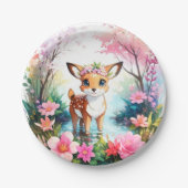 Zauberhafte Fawn Watercolor Woodland Girl Birthday Pappteller (Vorderseite)