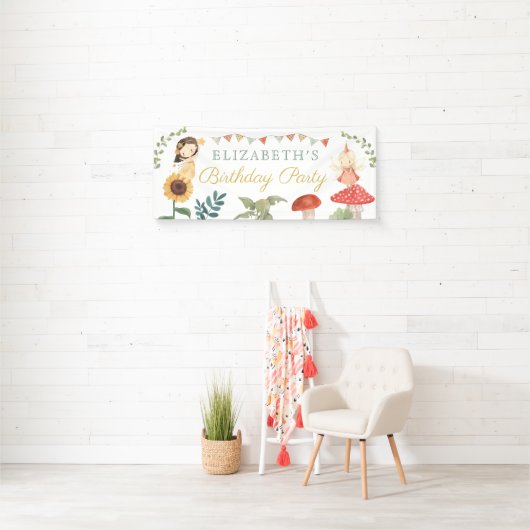 Zauberhafte Fee Birthday Mushroom Woodland Banner (Insitu)