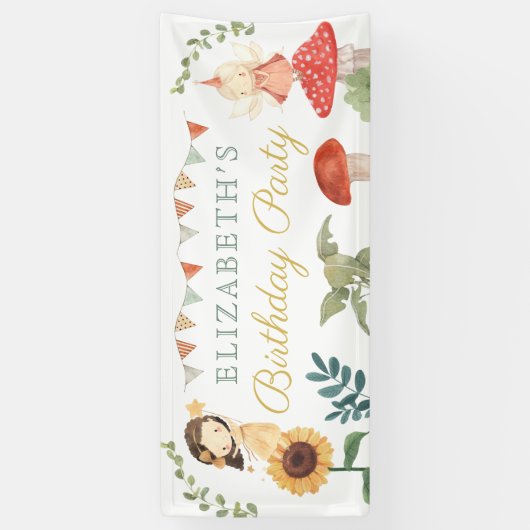 Zauberhafte Fee Birthday Mushroom Woodland Banner (Vertikal)