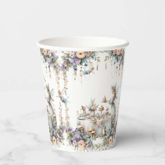Zauberhafte Fee Tea Party Blumenmädchen Kinderdusc Pappbecher (Rückseite)