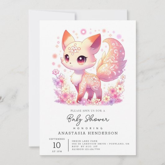 Zauberhafte Fox Babydusche Einladung (Vorderseite)