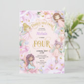 Zauberhafte Gartenmärchen, Mädchen zum 4. Geburtst Einladung (Stehend Vorderseite)