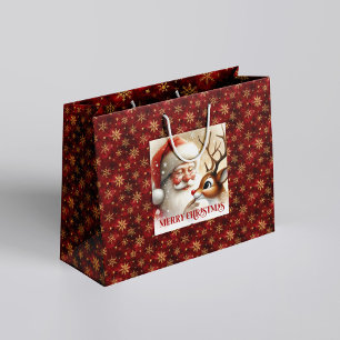 Zauberhafte Geschenktasche mit Santa und Rotnase R Große Geschenktüte