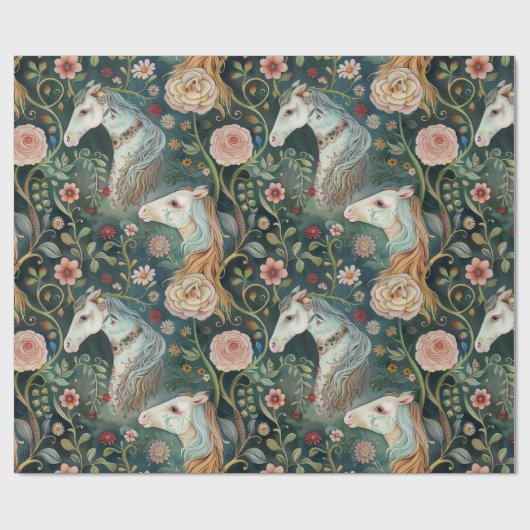 Zauberhafte, gestrichene Pferde Geschenkpapier (Flach)