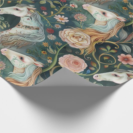Zauberhafte, gestrichene Pferde Geschenkpapier (Ecke)
