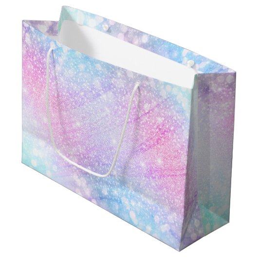 Zauberhafte Glitzer Glitzern rosa Design Große Geschenktüte (Vorderseite Schrägansicht)