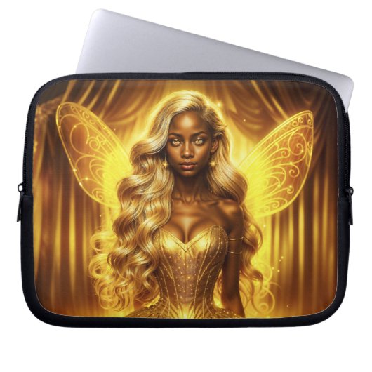 Zauberhafte goldene, elegante, funkelnde Flügel Laptopschutzhülle (Vorderseite)