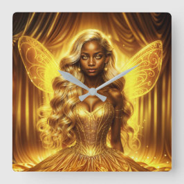 Zauberhafte goldene, elegante, funkelnde Flügel Quadratische Wanduhr