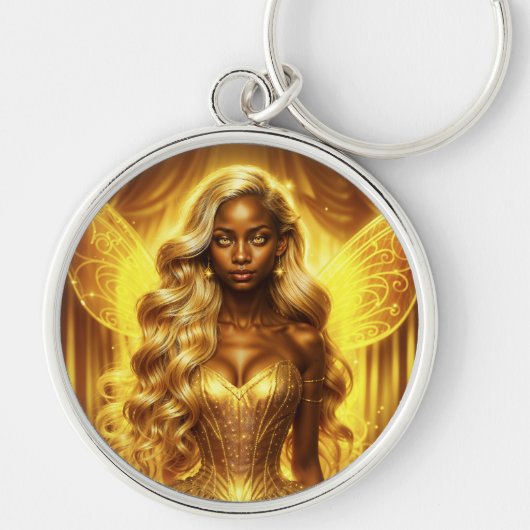 Zauberhafte goldene, elegante, funkelnde Flügel Schlüsselanhänger (Vorne)