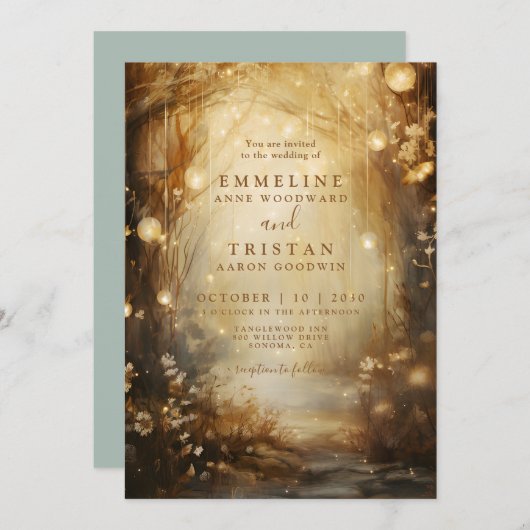 Zauberhafte goldene Wälder glänzende Lanterns Hoch Einladung (Vorne/Hinten)