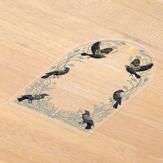 Zauberhafte Gothic Raven Floral Wedding Ach Acryleinladungen (Ablage )