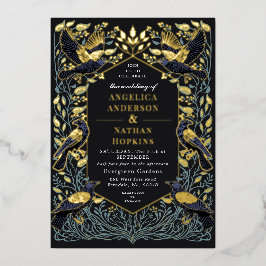 Zauberhafte Gothic Raven Floral Wedding Folieneinladung