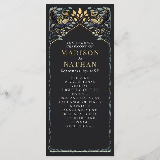 Zauberhafte Gothic Raven Floral Wedding Programm (Vorderseite)