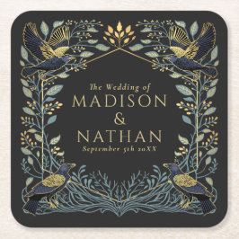 Zauberhafte Gothic Raven Floral Wedding Rechteckiger Pappuntersetzer