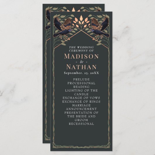 Zauberhafte Gothic Raven Floral Wedding Sage Green Programm (Vorne/Hinten)