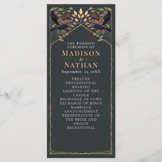 Zauberhafte Gothic Raven Floral Wedding Sage Green Programm (Vorderseite)