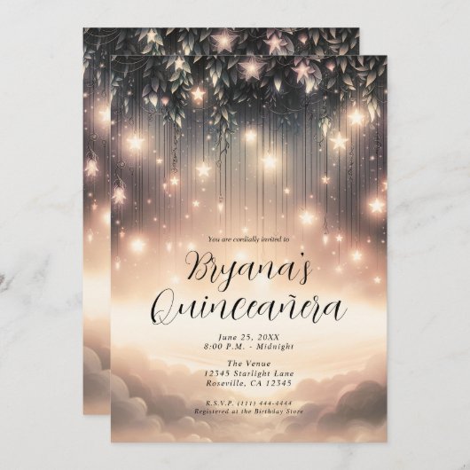 Zauberhafte Himmelsbaumglühenden Sterne & Wolken Q Einladung (Vorne/Hinten)