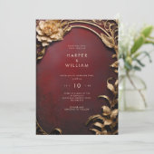 Zauberhafte Hochzeit in Rot und Gold Einladung (Stehend Vorderseite)