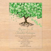 Zauberhafte Hochzeit mit grünem Herz Acryleinladungen (Vorderseite)