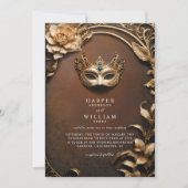 Zauberhafte Hochzeit mit Rost und Goldmasquerade Einladung (Vorderseite)