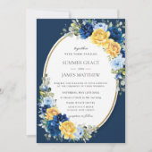 Zauberhafte Hochzeit von Blauen und Gelben Blumen Einladung (Vorderseite)