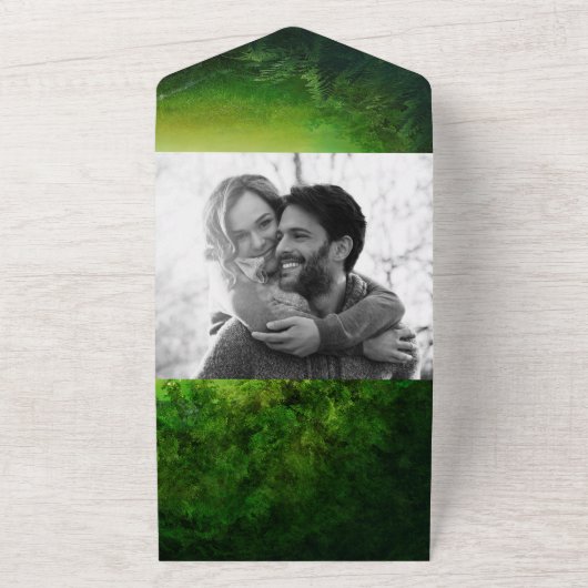 Zauberhafte Hochzeit von Grünwaldwäldern All In One Einladung (Außenbereich)