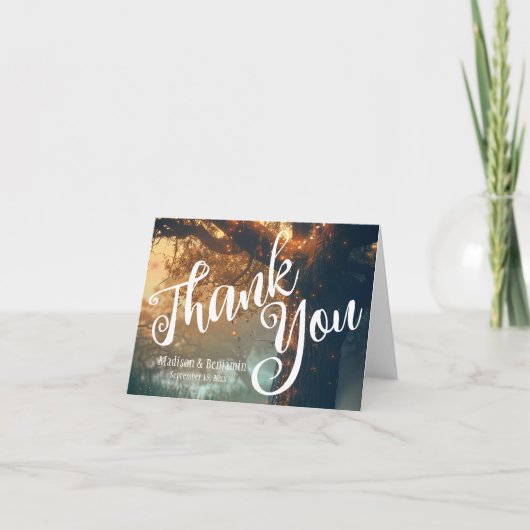 Zauberhafte Hochzeit von Waldeiche-Tree-Lichtern Karte (Vorderseite)