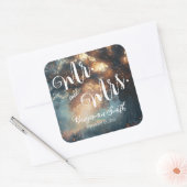 Zauberhafte Hochzeit von Waldeiche-Tree-Lichtern Quadratischer Aufkleber (Umschlag)