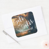 Zauberhafte Hochzeit von Waldeiche-Tree-Lichtern Quadratischer Aufkleber (Umschlag)